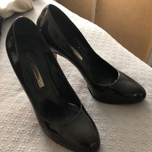 Brian Atwood Brown platform patten leather pumps